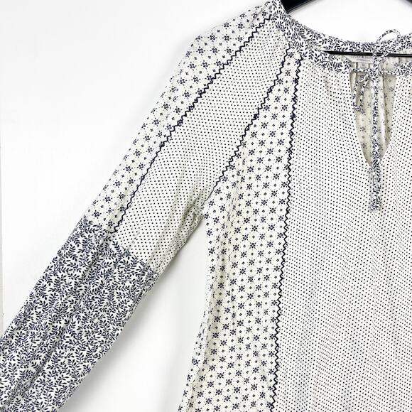 Lucky Brand Medium Cotton Boho Keyhole Knit Top Stretch White Black Polka Dot - Picture 3 of 9